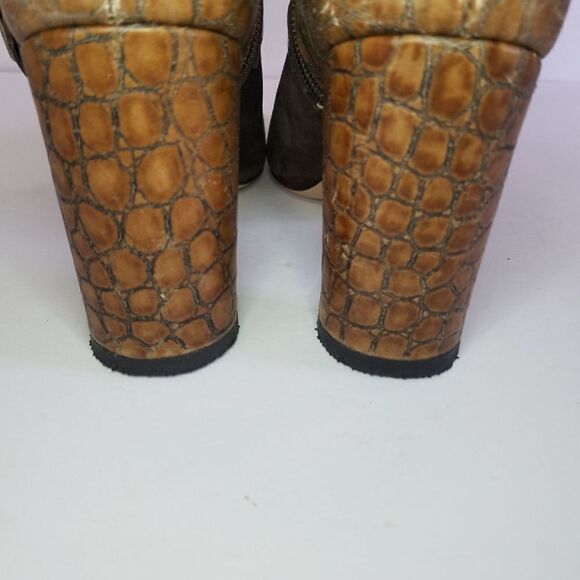Prezioso Italian Nappa Leather Sued Alligator Strappy Buckle Block Heel Bootie 9 - Picture 8 of 16